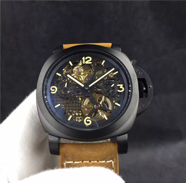 高仿沛納海限量版pam528,48mm大表盤鏤空陀飛輪機械手表-高仿瑞士真陀飞轮