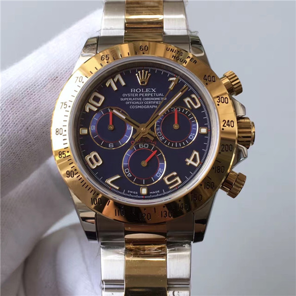 一比一勞力士复刻表，1:1 迪通拿宇宙計型,Rolex Daytona 116508蓝色盘腕表，复刻4130计时机械机心，蓝宝石，镀间金钢带，N厂V7最高復刻-勞力士Rolex