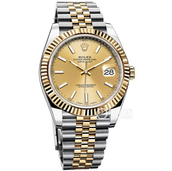 3a勞力士DateJust 日誌型系列126333-62613腕表,41毫米金色表盤，18k黄金三角坑紋外圈和半金表帶，3A工廠超高仿-勞力士Rolex