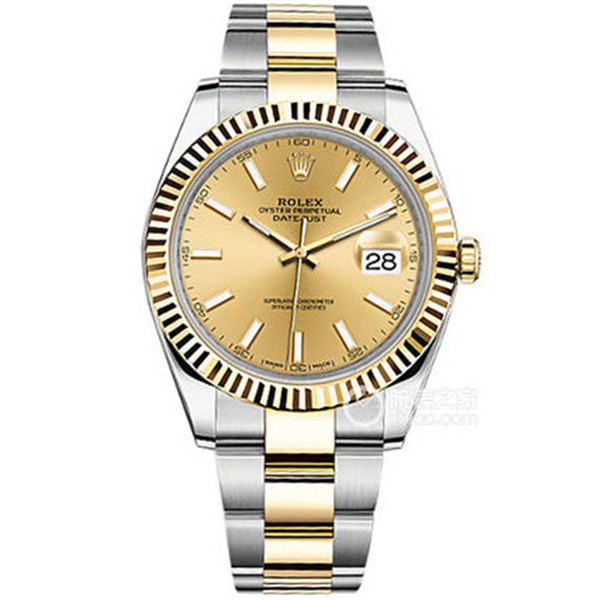 ROLEX 1:1勞力士 DateJust日誌型系列126333,香檳金色錶盤,41毫米，18k黄金三角坑紋外圈和半金蠔式三珠表帶，noob臺灣廠-勞力士Rolex