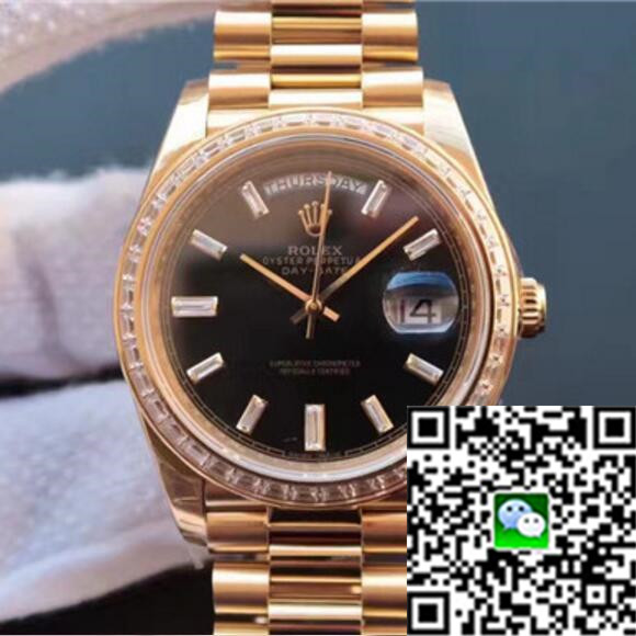 勞力士ROLEX一比一復刻18K黄金星期日歷型系列228348RBR黑色腕表,自動機械，40毫米，18K黄金鑲鉆男士手表-勞力士Rolex