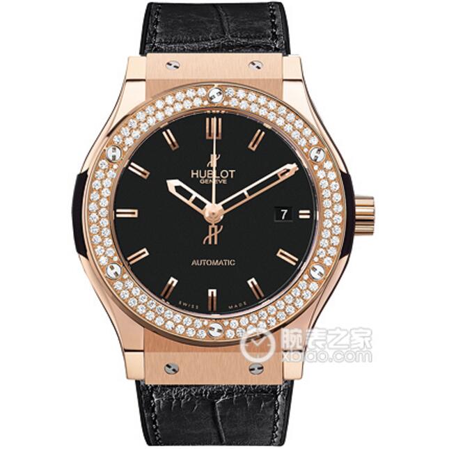 高仿 HUBLOT 1：1 恒寶宇舶經典融合511.PX.1180.LR.1104腕表,18k玫瑰金表殼鑲鉆，不掉色，鉆石不會掉，背透底蓋機械表，原裝蝴蝶扣-恒宝宇舶表Hublot