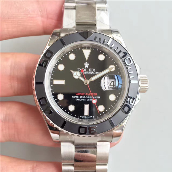 V7 N廠ROLEX Yacht-Master 1比1勞力士遊艇名仕型116655, 黑色陶瓷圈，精鋼表殼，瑞士2836/3135機心，NOOB官網一比一手表-勞力士Rolex