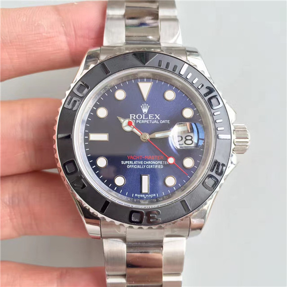 V7 N廠ROLEX Yacht-Master 超仿勞力士遊艇名仕型116655藍盤, 黑色陶瓷圈，精鋼表殼，瑞士2836/3135機心，NOOB官網1比1手表-勞力士Rolex