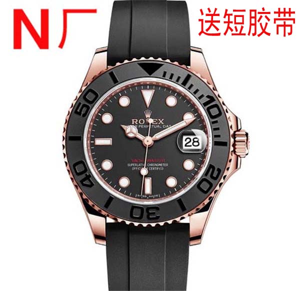 N廠勞力士V8s，頂級複刻,一比一 ROLEX 遊艇名仕116655,玫瑰金表殼不退色，真正黑陶瓷圈，進口防水膠帶配摺叠扣，超A做工，JF廠亂真手錶-勞力士Rolex