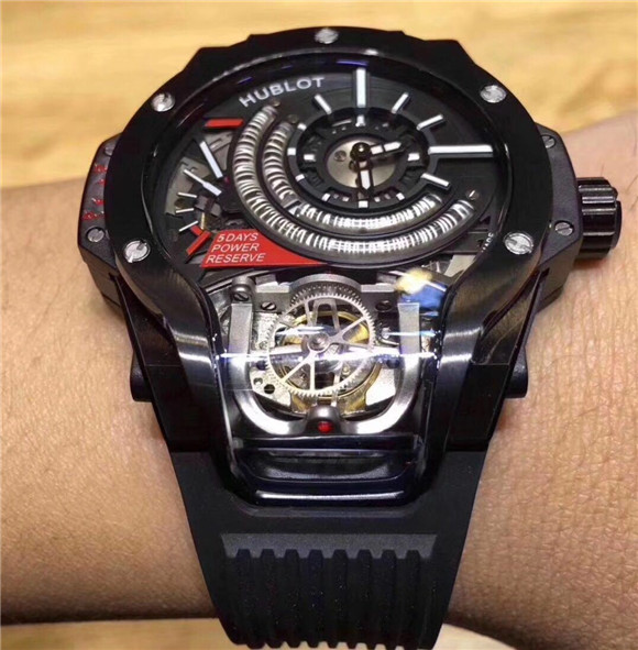 超A復刻恆寶（HUBLOT)宇舶陀飛輪機械錶，高仿一比一宇舶傳世之作法拉利70周年记念腕錶，黑色錶盤,復刻機心，黑色膠帶大怪獸-恒宝宇舶表Hublot