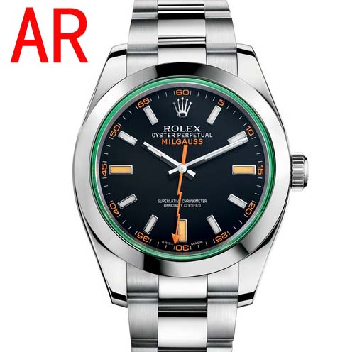 一比一ROLEX精仿手錶，AR廠頂級復刻勞力士MILGAUSS4黑面116400，折射綠玻璃，橙色閃電針，升級904精鋼，瑞士3131機心，最高亂真版，真假難辯-勞力士Rolex