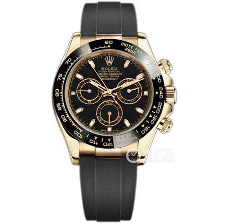 高仿勞力士迪通拿M116519ln，黃金表殼黑面，一比一复刻rolex Daytona男表，4130自动機心全功能，JH厂原装胶带精仿表-勞力士Rolex