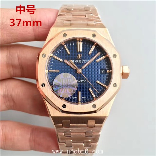 JF廠精品 一比一高仿AP愛彼皇家橡樹系列15450OR腕錶，37mm，適合男女配戴，超A超級復刻，18k玫瑰金錶殼，藍面，最頂級版本，精仿表-愛彼Audemars Piguet